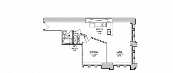 1 Bed 1 Bath Floor Plan at East 4th Street, Cleveland, Ohio