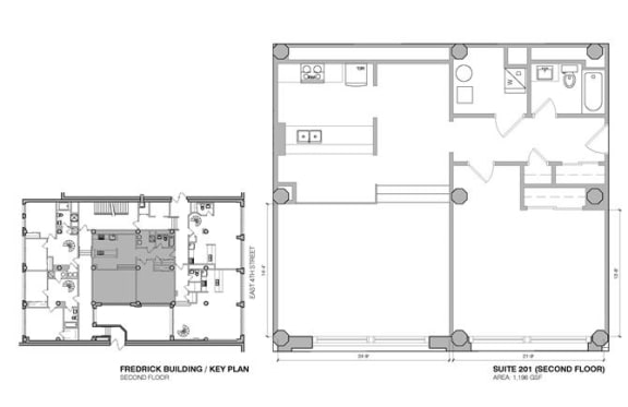 a floor plan of a house with two rooms