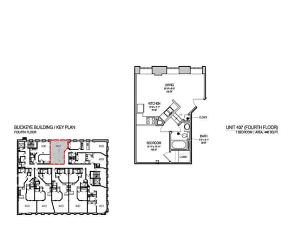 a floor plan of a house with two bedrooms and two bathrooms
