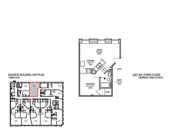 a floor plan of a house with two bedrooms and two bathrooms