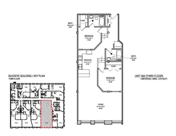a floor plan of a house with two bedrooms and two bathrooms