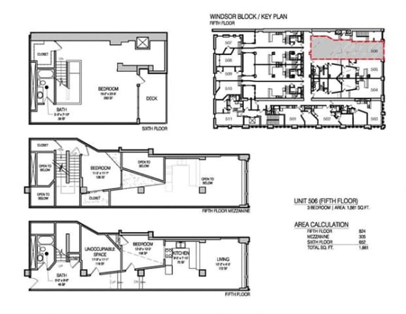 a set of three floor plans of a building