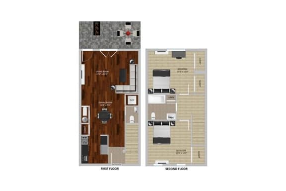 Floor Plan  Harrison Two Bedroom Townhome at Heritage Apartments, Columbus