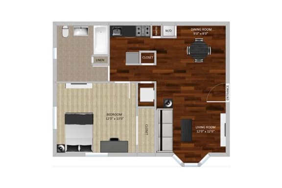North star one bedroom Floor Plan at Heritage Apartments, Columbus, OH, 43212