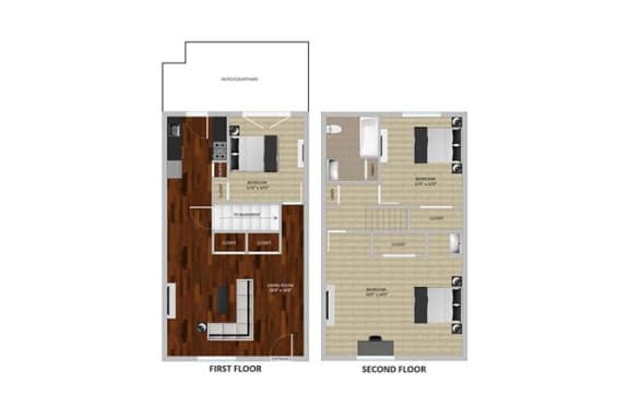 Floor Plan  Rittenhouse Three Bedroom Townhome at Heritage Apartments, Columbus, 43212