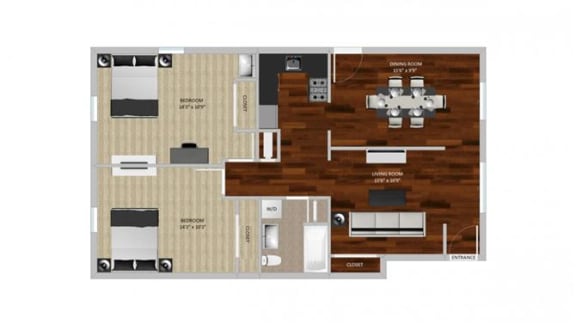 Washington Two Bedroom Floor Plan at Heritage Apartments, Columbus, 43212