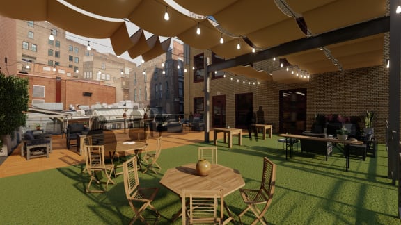 a rendering of the rooftop patio at the building