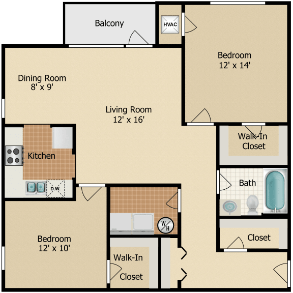 Two Bedroom one bath floor plan in madison ohio