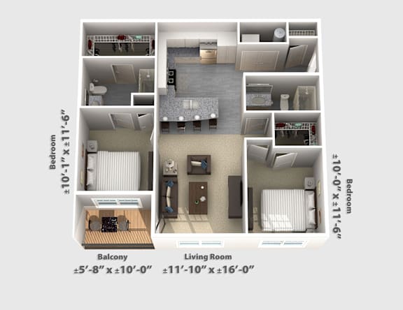 Floor Plan  2 bed 2 bath A at The Bend, Lancaster