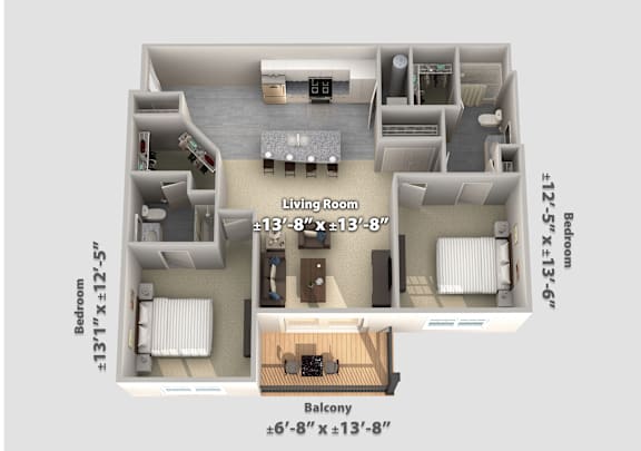 Floor Plan  2 bed 2 bath B at The Bend, Lancaster, Ohio