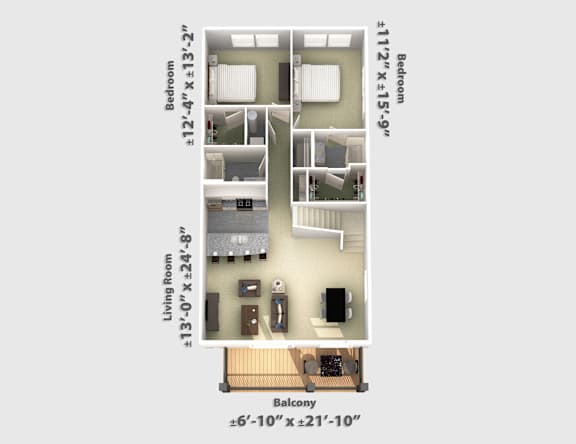 Floor Plan  2 bed 2 bath E at The Bend, Ohio, 43130