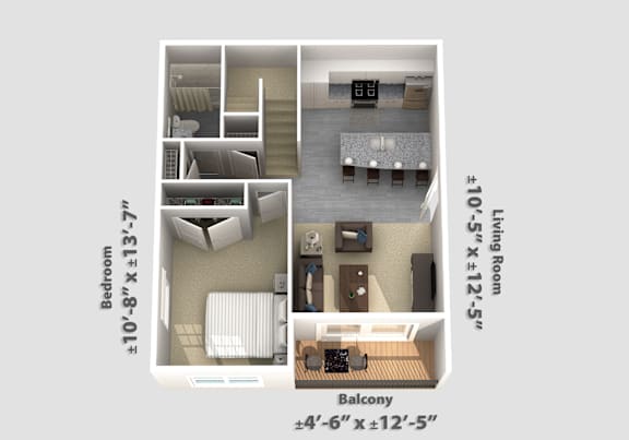 Floor Plan  1 bed 1 bath D at The Bend, Lancaster, OH, 43130