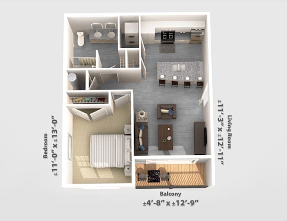 Floor Plan  1 bed 1 bath B at The Bend, Lancaster, OH, 43130