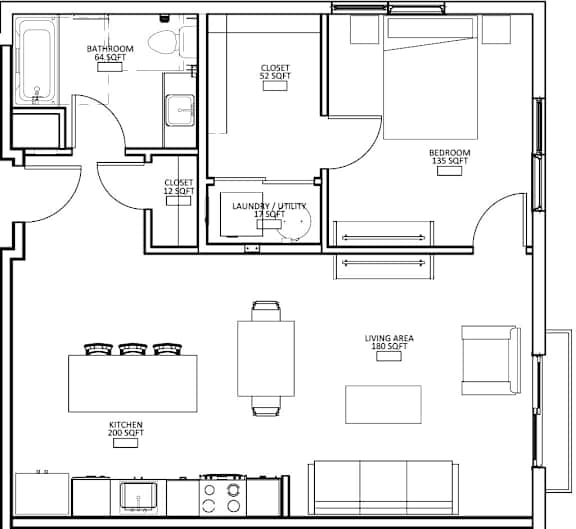 Floor Plan  1 Bed 1 Bath A Floor Plan
