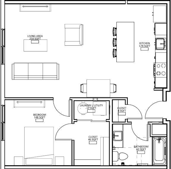 1 Bed 1 Bath C Floor Plan