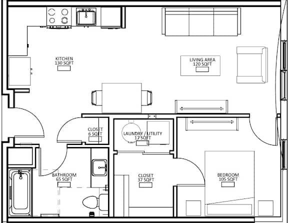 Floor Plan  1  Bed 1 Bath D