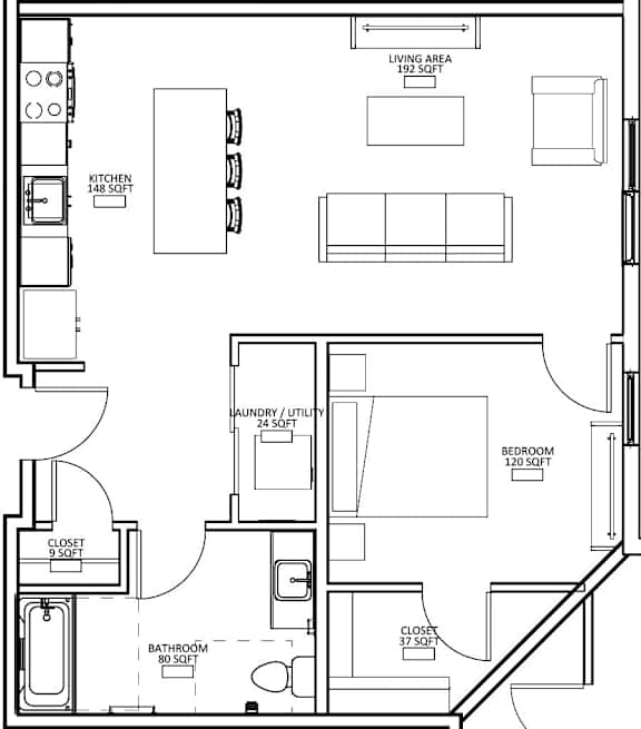 Floor Plan  1 Bed 1 Bath G