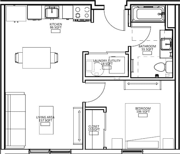 Floor Plan  1 Bed 1 Bath K
