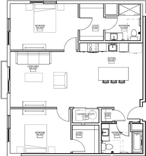 Floor Plan  2 Bed 2 Bath B