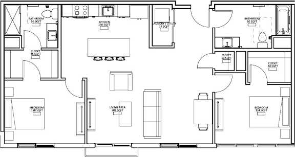 Floor Plan  A black and white image of a house floor plan.