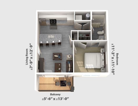 Floor Plan  1 bed 1 bath C at The Bend, Lancaster, Ohio
