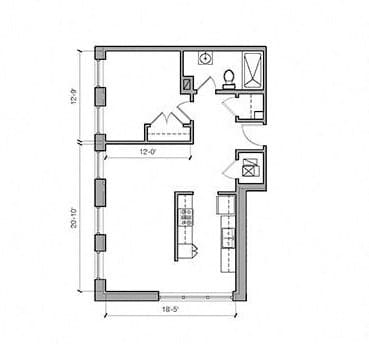 1 Bed 1 Bath Floor Plan at East 4th Street, Ohio, 44115