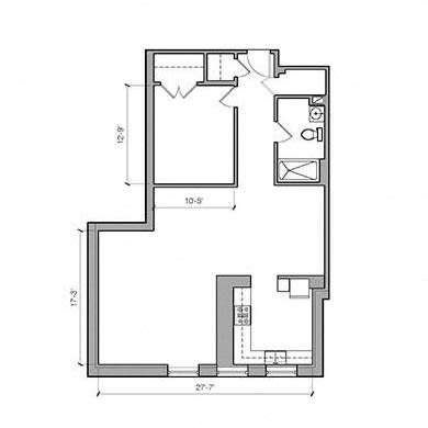 1 Bed 1 Bath 10-S Floor Plan at East 4th Street, Cleveland, Ohio