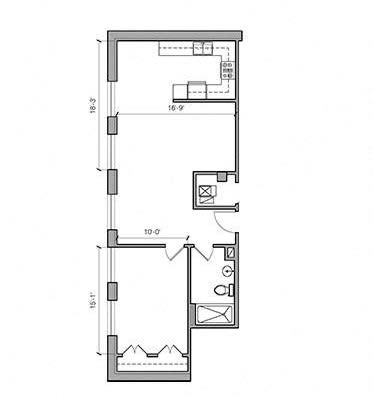 1 Bed 1 Bath 11-S Floor Plan at East 4th Street, Ohio