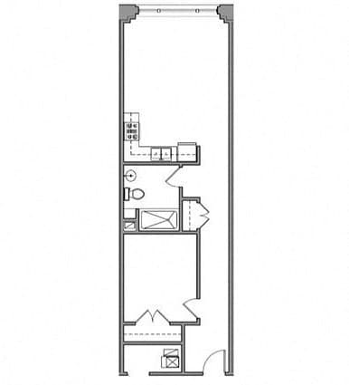 1 Bed 1 Bath 6-S Floor Plan at East 4th Street, Cleveland