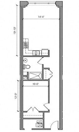 1 Bed 1 Bath 6-S Floor Plan at East 4th Street, Cleveland, OH