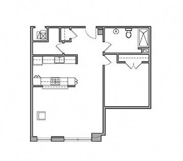 1 Bed 1 Bath 9-S Floor Plan at East 4th Street, Cleveland, OH, 44115