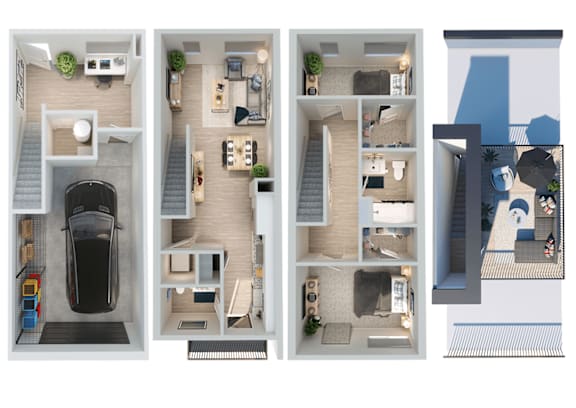 3 bed 2 bathroom A at Park Lamont Townhomes Apartments, Cleveland, Ohio