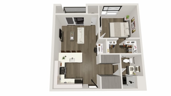 1 bedroom 1 bathroom floor plan A at TREO Apartments, Cleveland, 44116