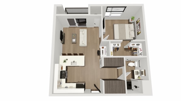 1 bedroom 1 bathroom floor plan at TREO Apartments, Cleveland, OH