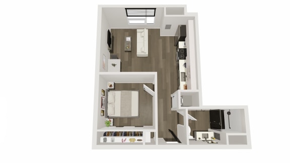 1 bedroom 1 bathroom floor plan C 1 bedroom 1 bathroom floor plan C at TREO Apartments, Cleveland