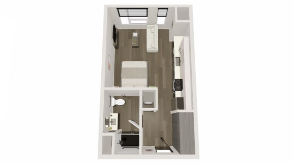 Studio 1 bath floor plan A at TREO Apartments, Cleveland, Ohio