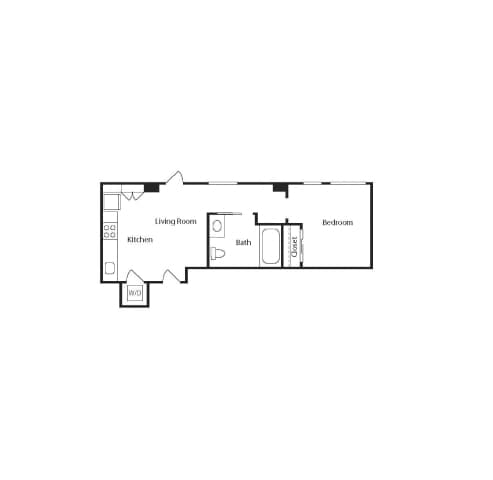 A1 One Bedroom floor plan at Vance in San Francisco, CA.