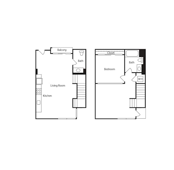 A floor plan of a small apartment with a living room, kitchen, bedroom and bathroom.