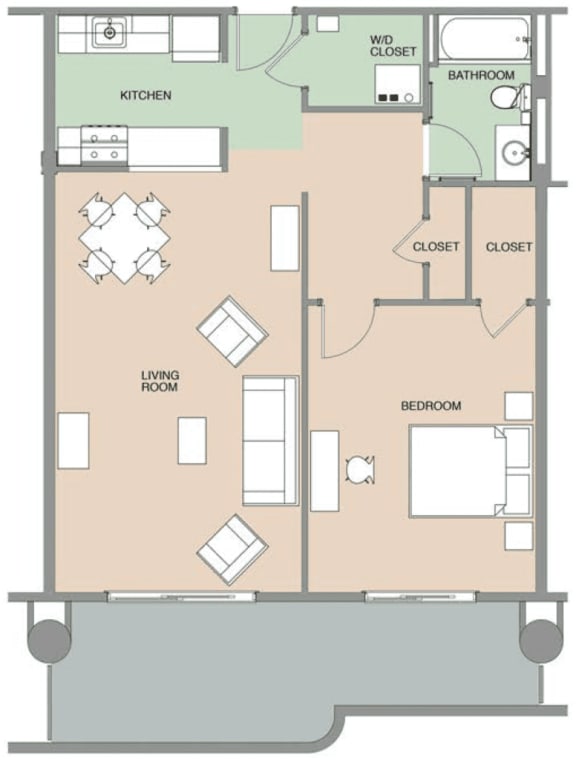One Bedroom Floor Plan at River Commons Affordable Apartments in Norwalk CT