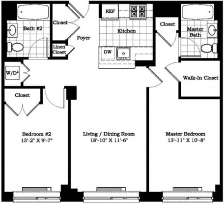Two Bedroom Floor Plan at The Balton Apartments in NYC