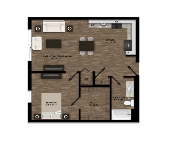 One Bedroom Floor Plan at The Landings Affordable Apartments in Homestead, Florida