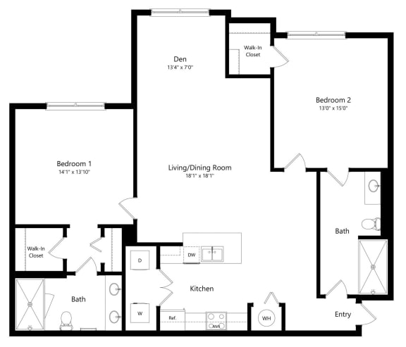 Two Bedroom Floor Plan at The Amalfi Clearwater Luxury Apartments in Clearwater, FL
