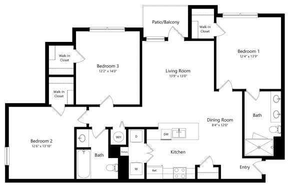 Three Bedroom Floor Plan at The Amalfi Clearwater Luxury Apartments in Clearwater, FL