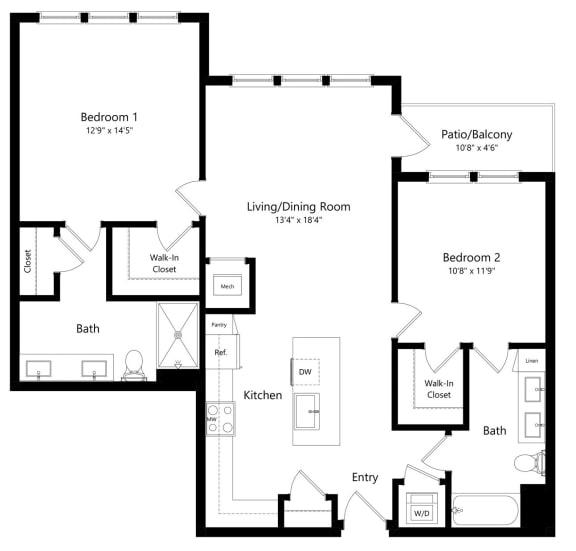 Floor Plan  Two Bedroom Floor Plan at Aurora Luxury Apartments in Downtown Tampa FL