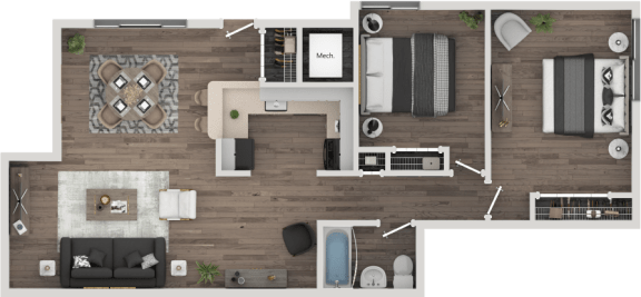 Floor Plan  Two Bedroom Floor Plan at Autumn Woods Affordable Apartments in Bladensburg MD