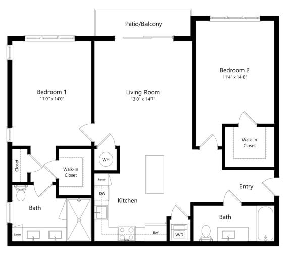 Two Bedroom Floor Plan at Azura Luxury Apartments in Kendall FL