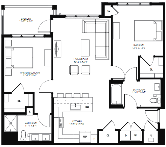 2 Bedroom Floor Plan at Glen Oaks Apartments in Wall, NJ