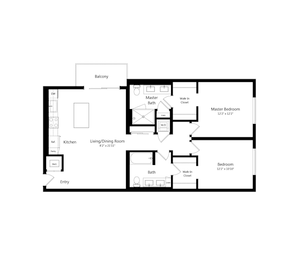 Two Bedroom Floor Plan at The Marc Luxury Apartments in Palm Beach Gardens, FL