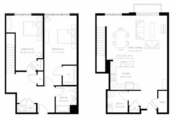 two-story duplex - townhome 1625 sf at Wall Street Place | CT