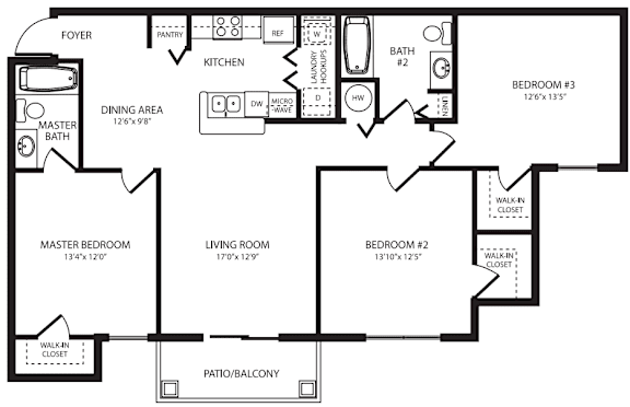 Three Bedroom Two Bath at Belleair Place Apartments